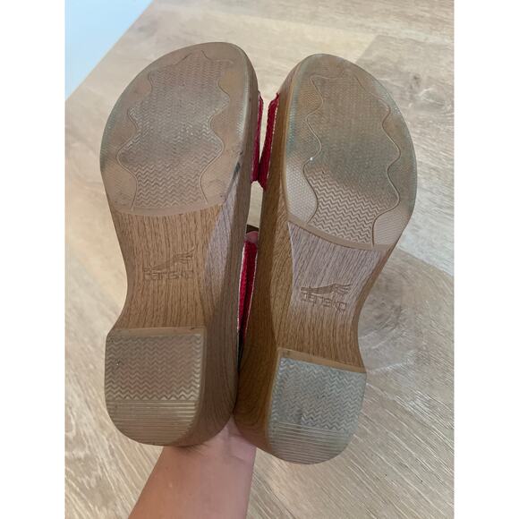 Dansko Red Snake Print Leather Sophie Sandals Double Strap Platform Wedge US 9 - Picture 4 of 6